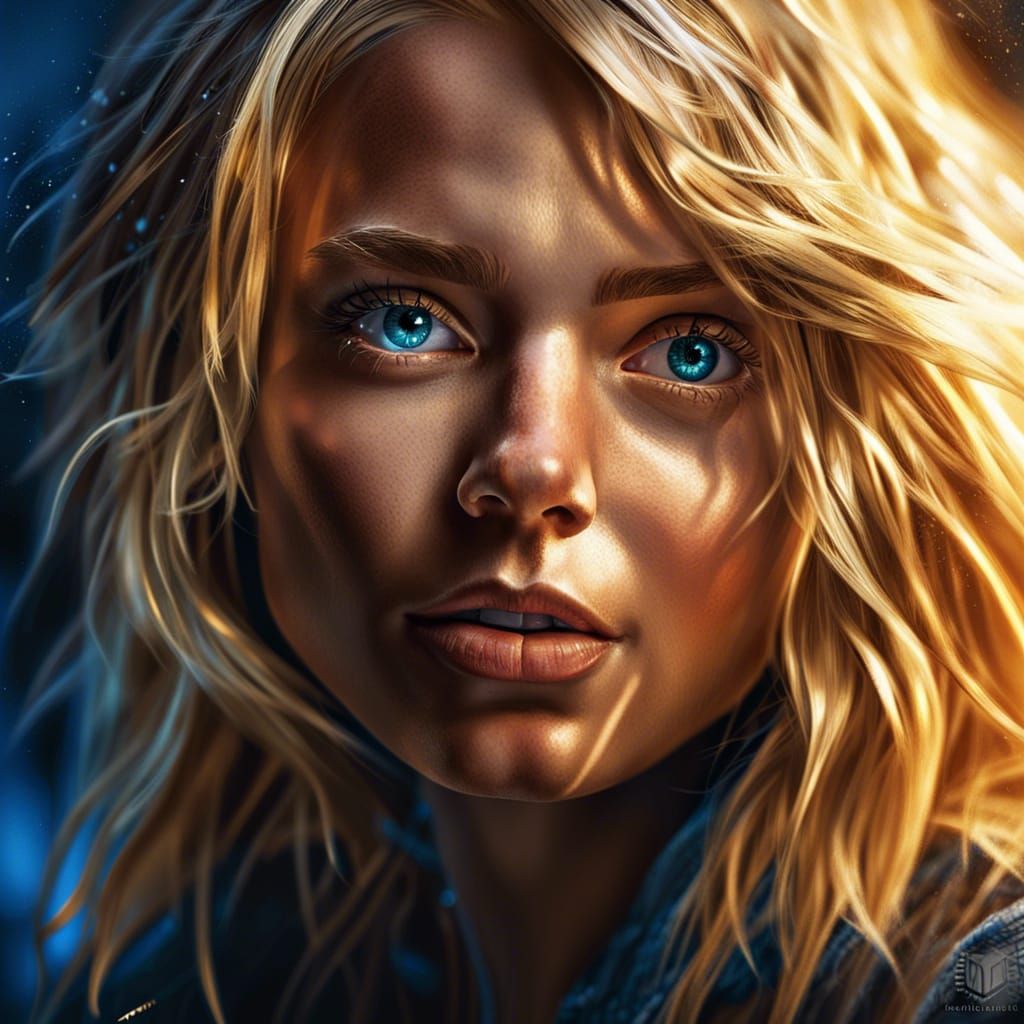 Detailed Portrait of a Blonde Woman in Golden Light