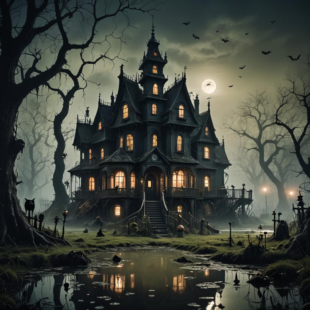 Spooky Horror Manor in Tim Burton Style