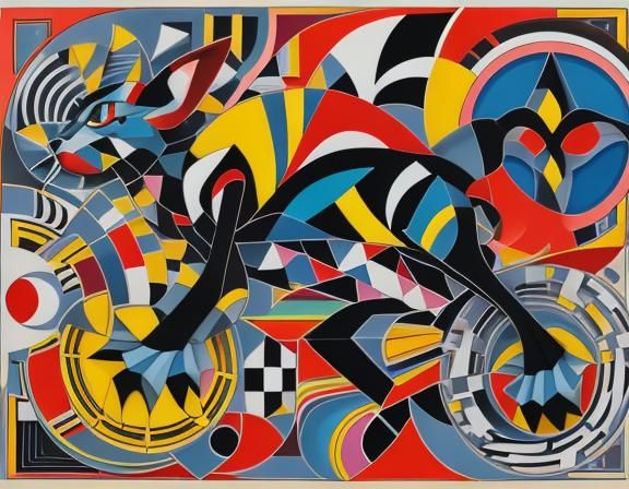 a rare Bauhaus image of a real full 
cat with lines and colo...