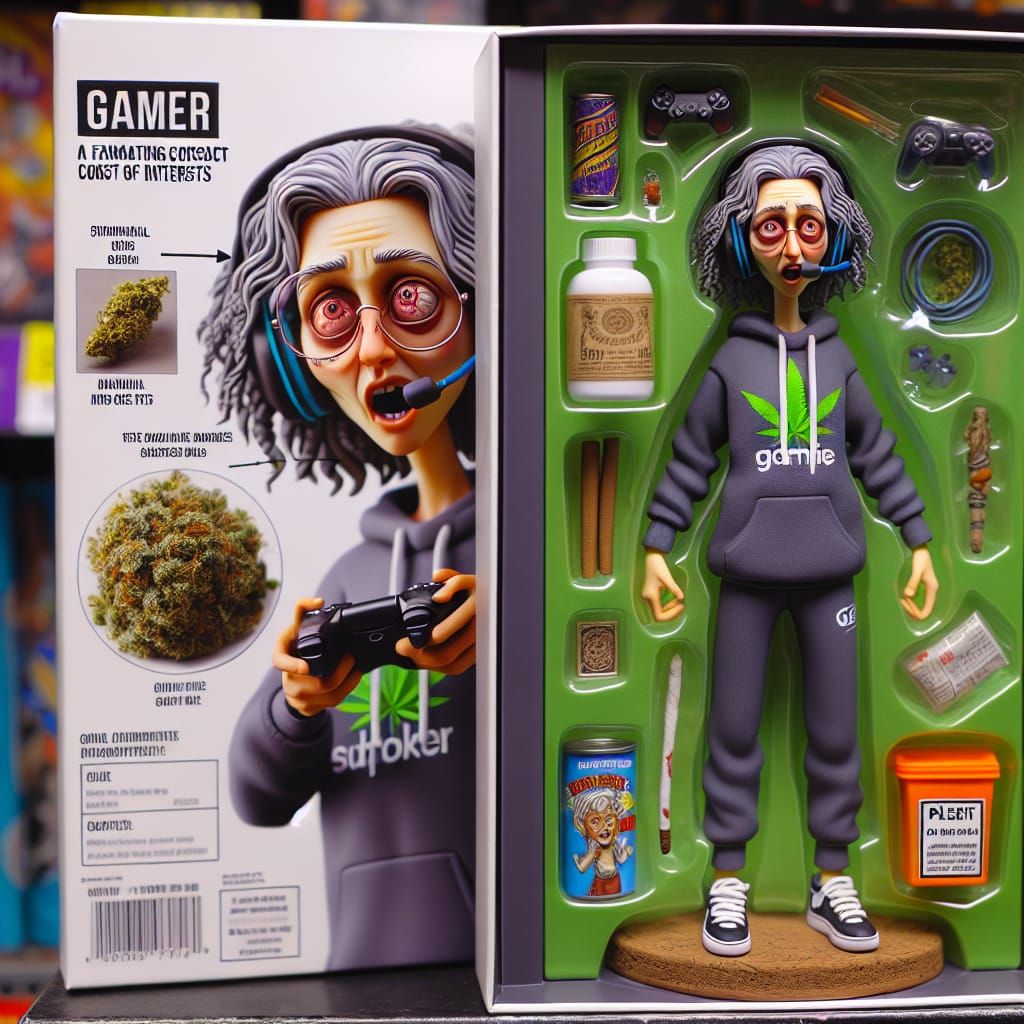 Gamer Granny Figurine in Hyperrealistic Concept Art