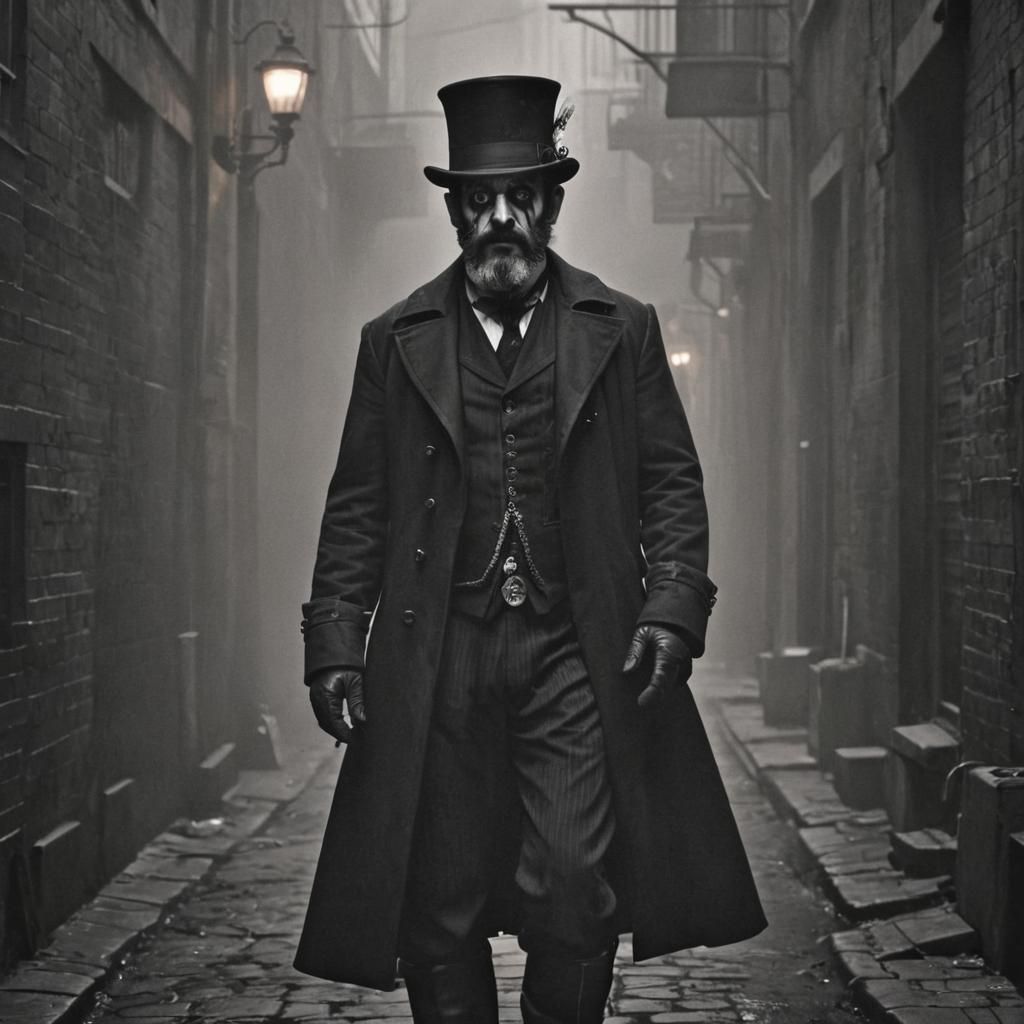 Steampunk Man in Foggy Alleyway, Film Noir Style