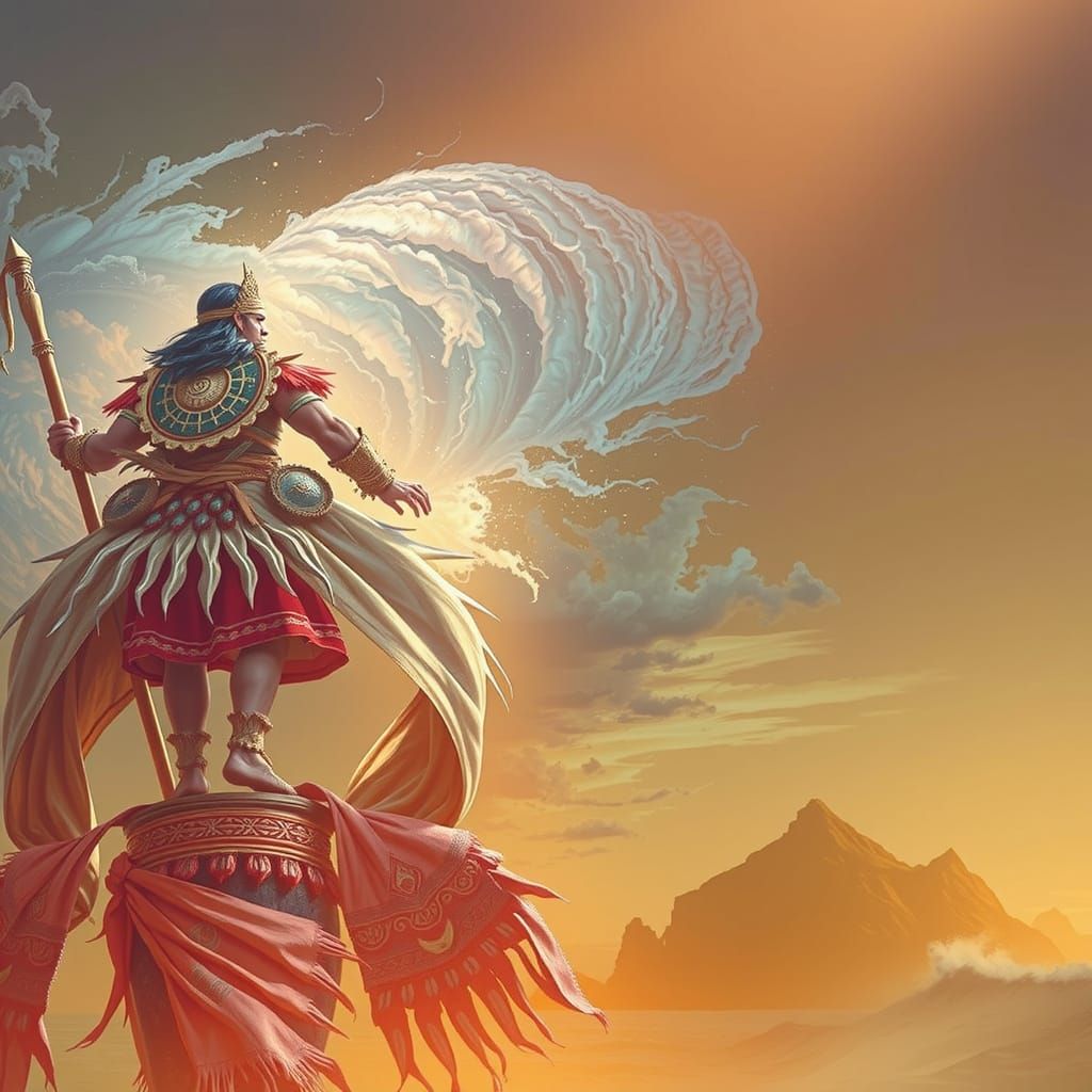 Maori Warrior on Cliff Overlooking Turbulent Sea