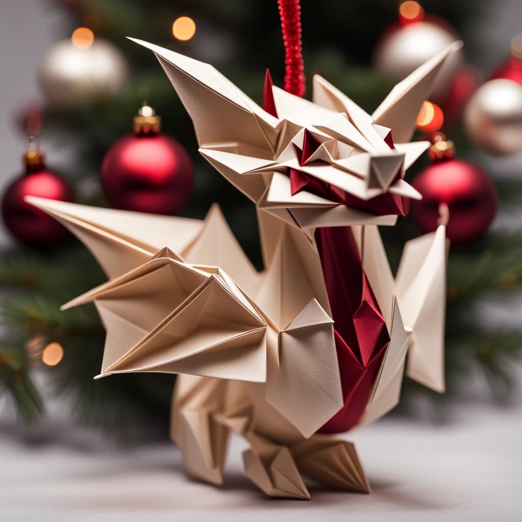 Festive Origami Dragon Christmas Ornament in Soft Focus
