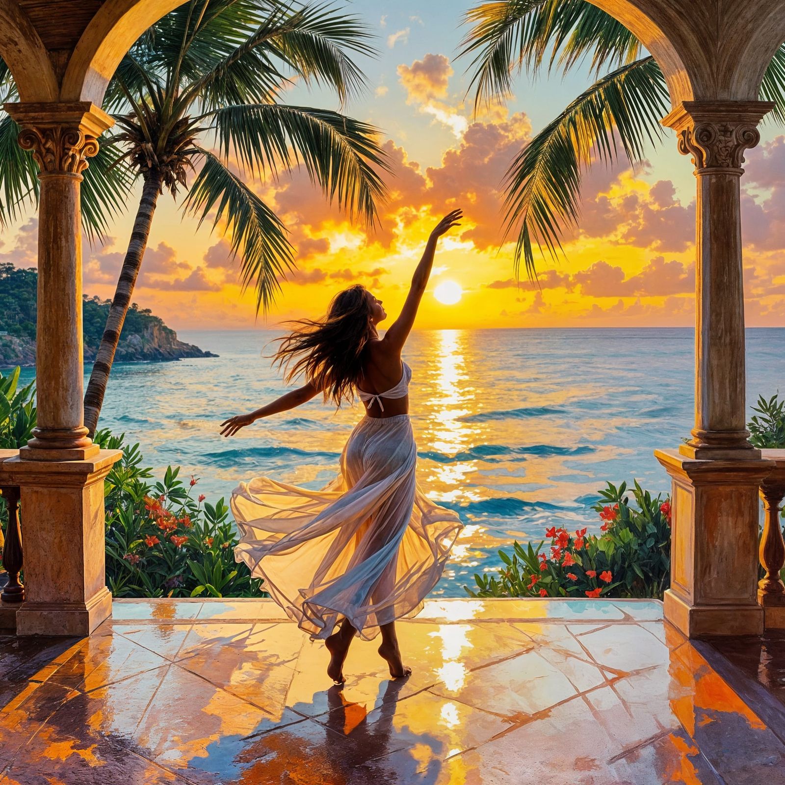 Person Dancing in Tropical Villa by the Ocean
