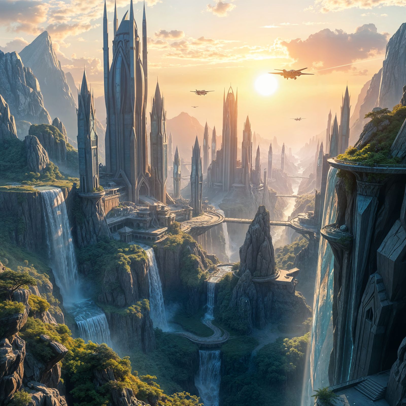 Ethereal Gemstone Metropolis Unveiled at Sunset