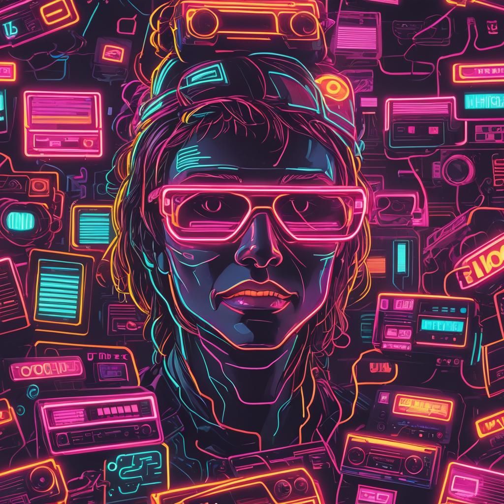 Synthwave Neon Soundscape in Retro Style