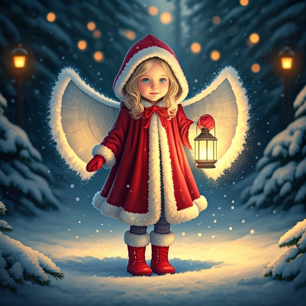 Girl in Red Cloak Makes Snow Angel
