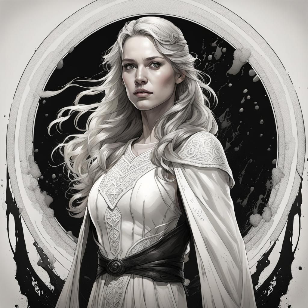 Ink Portrait of Éowyn in Black and White