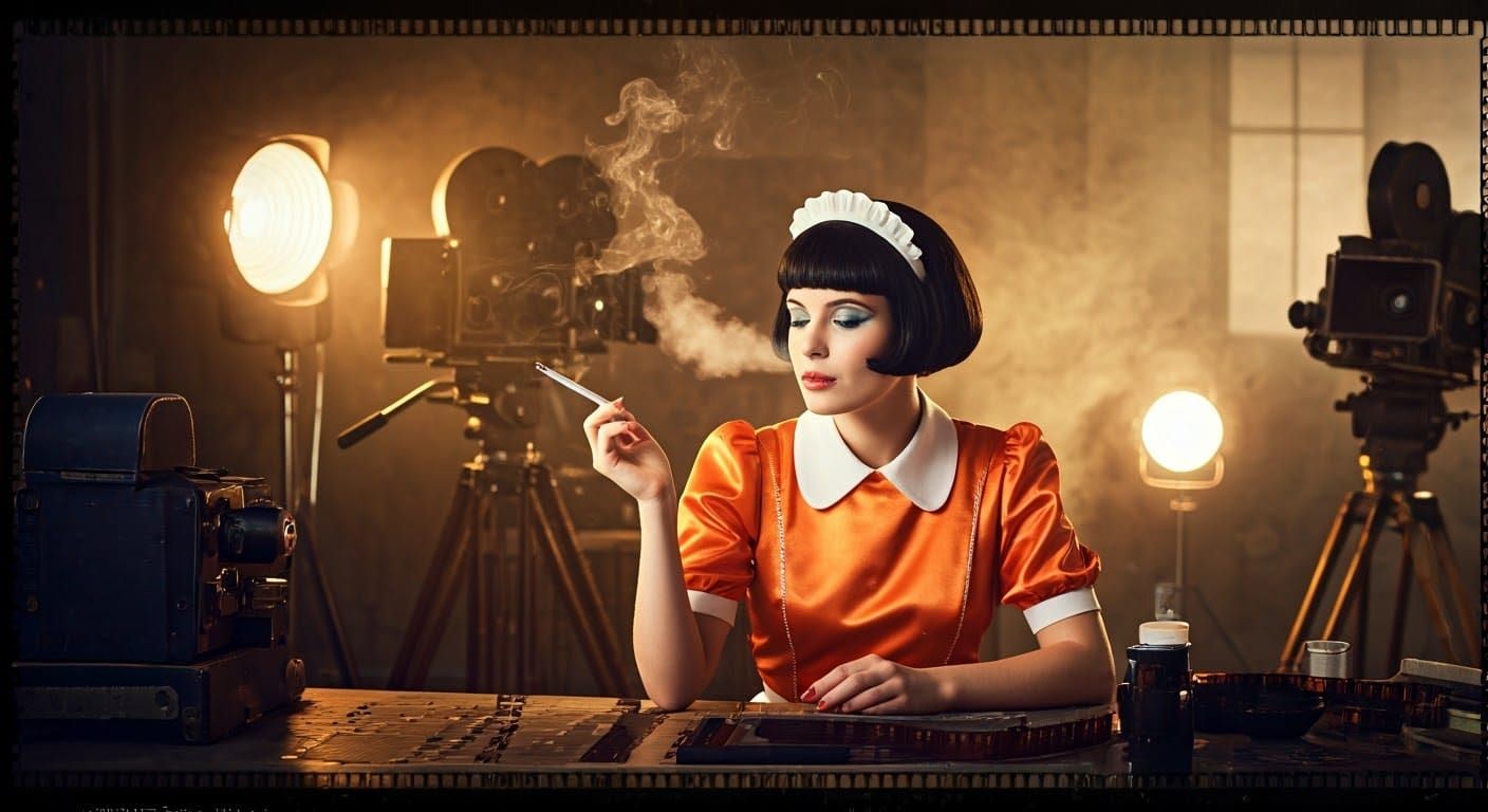 1960s Actress in Film Studio with Noir Lighting