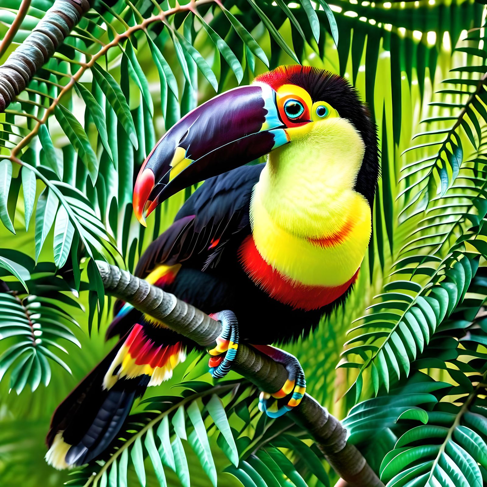 Hyperrealistic Keel-Billed Toucan in Colorful Rainforest