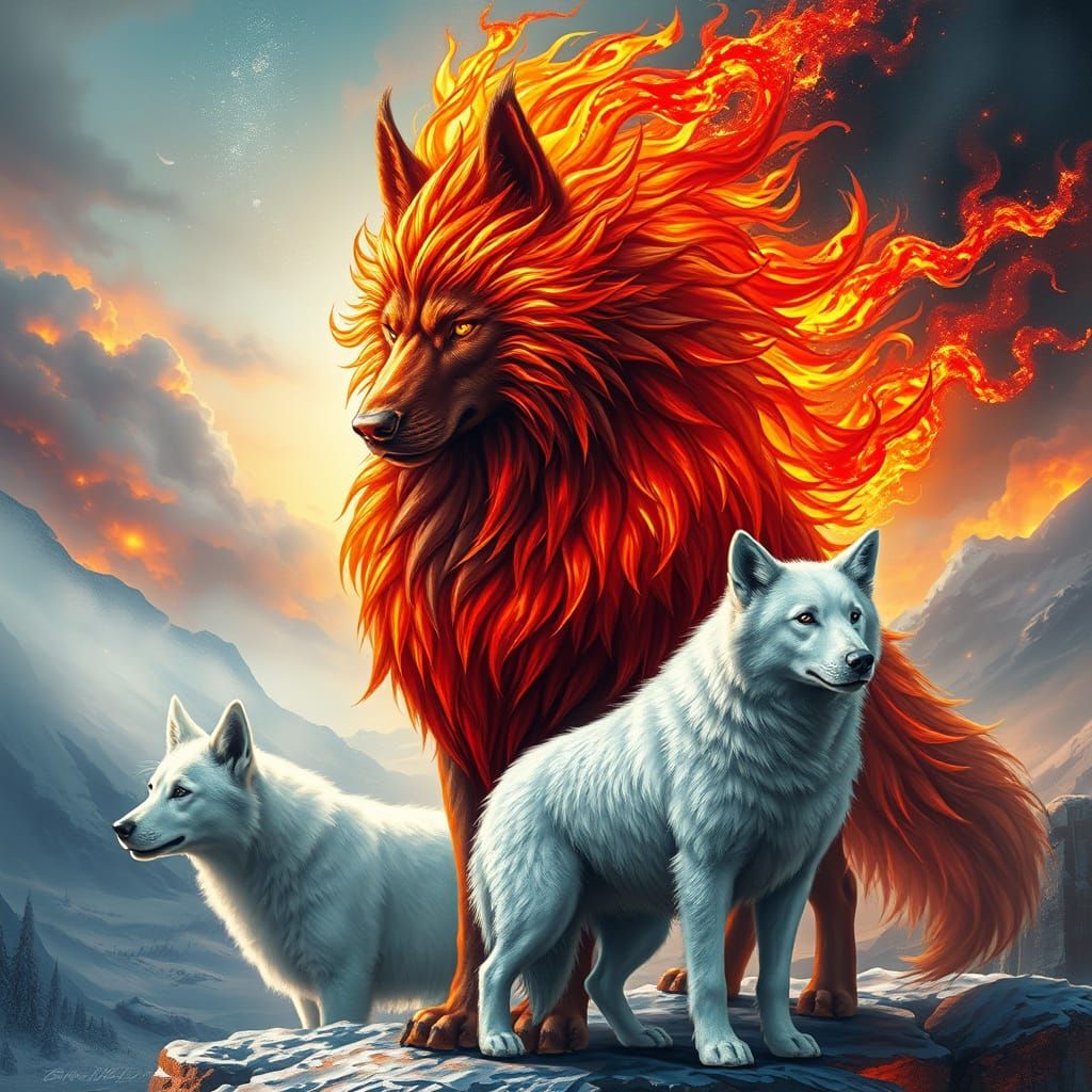 Majestic Canines Amidst Elemental Forces
