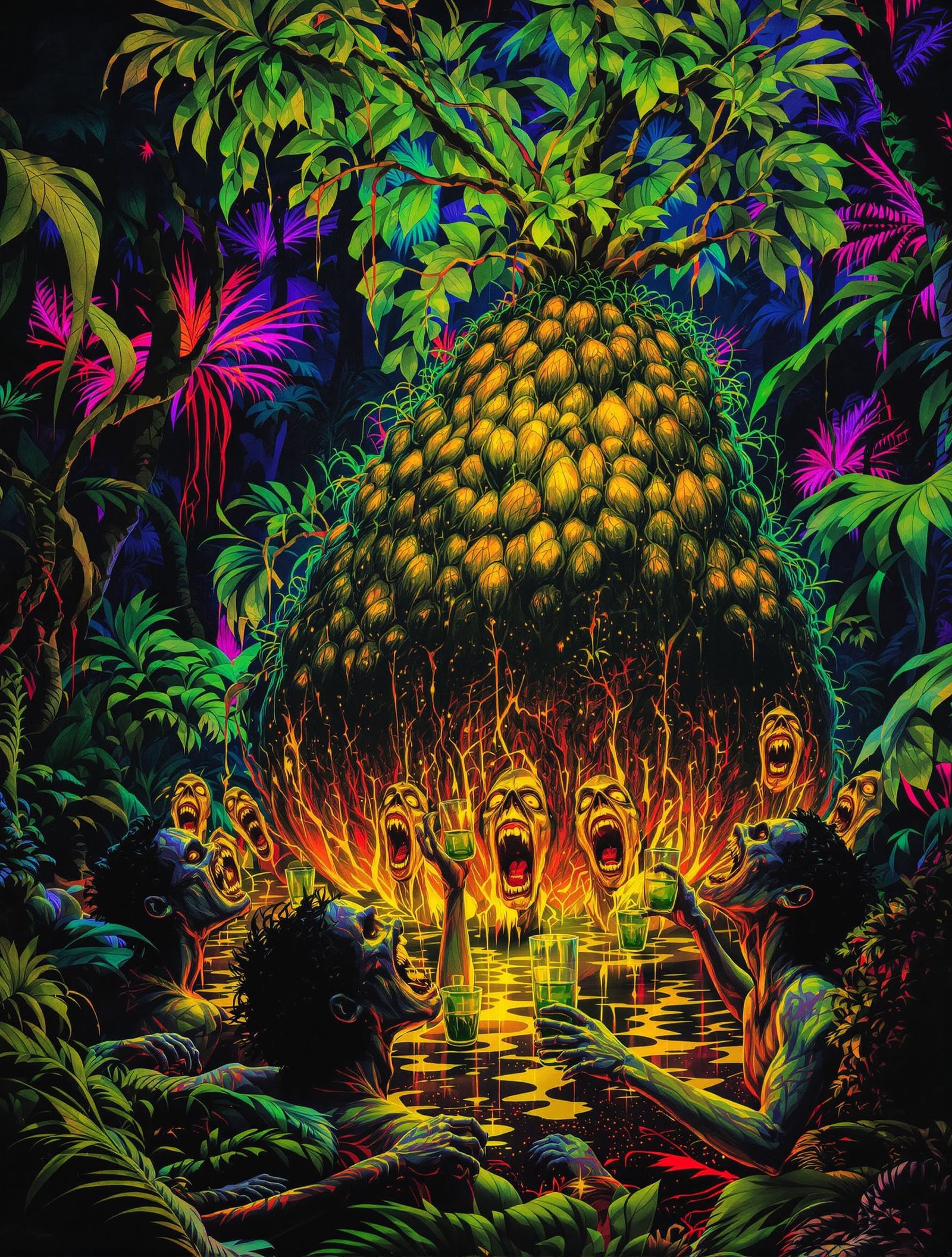Devolved Humans Drink Giant Breadfruit Juice in Bioluminesce...