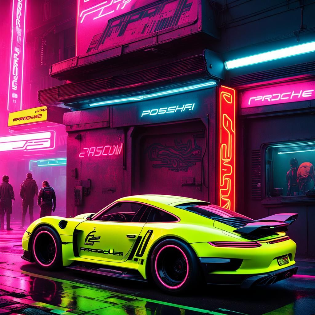 Cyberpunk Porsche in Neon-Lit Future City
