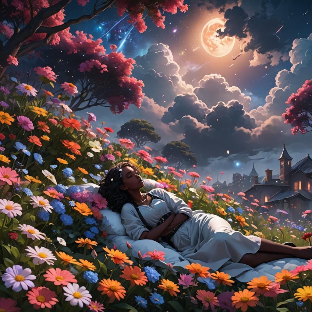 Anime Girl Gazing at Colorful Universe