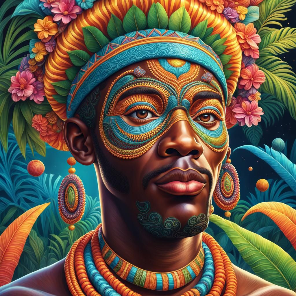Colorful African Man with Filigree in Candy Art Style