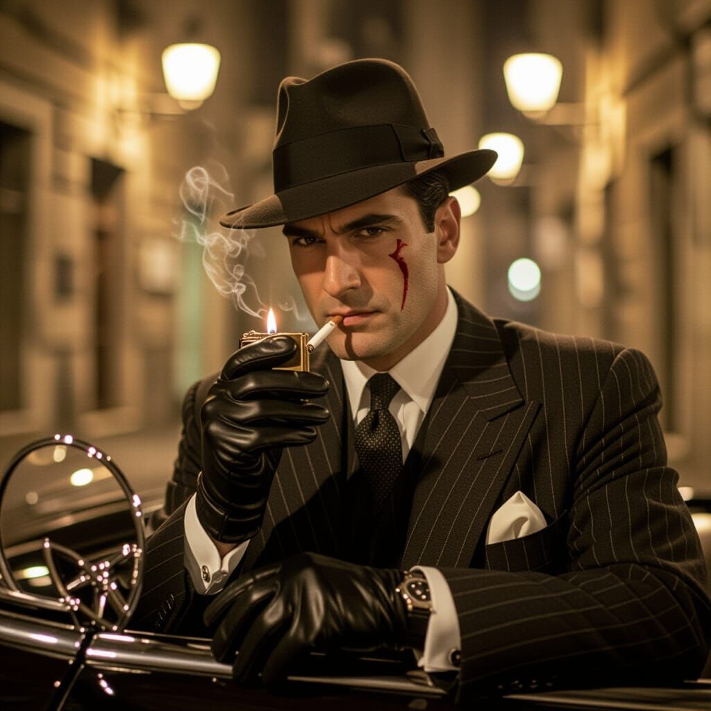 Dramatic Sepia Portrait Reflected in Car Mirror