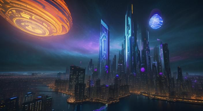 Futuristic Cityscape at Dusk in Surrealist Style