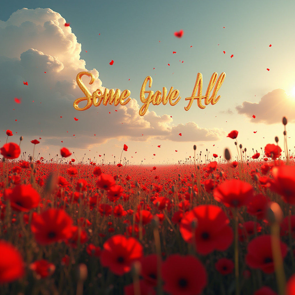Poppy Field with "Some Gave All" in Sky