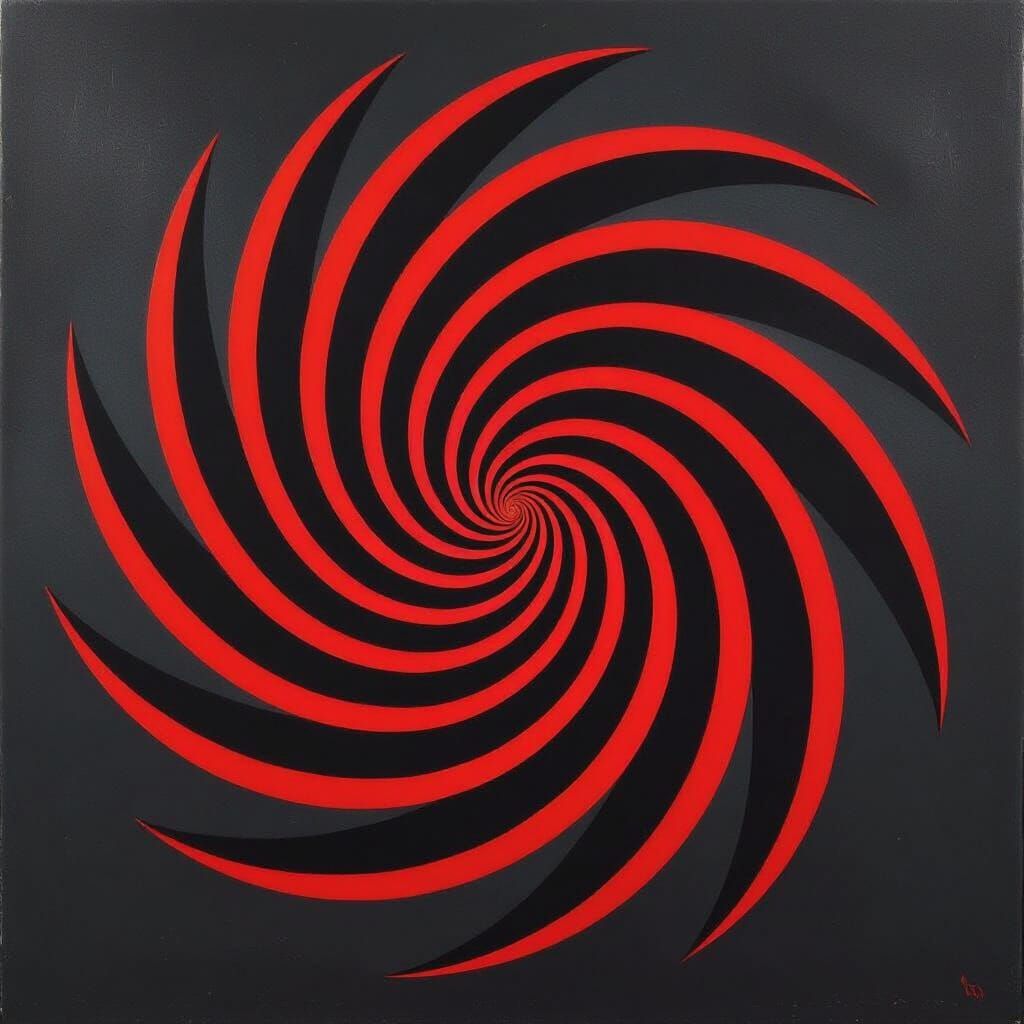 Vibrant Red Spiral Vortex Converging on Dark Grey Background