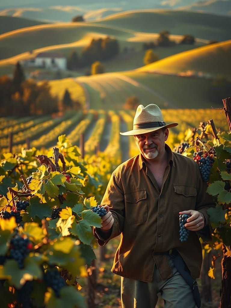 Rustic Orson Welles in a Vineyard Landscape