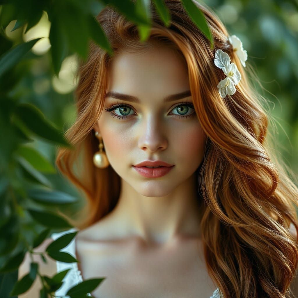 Emerald Eyes: A Hyperrealistic Floral Portrait