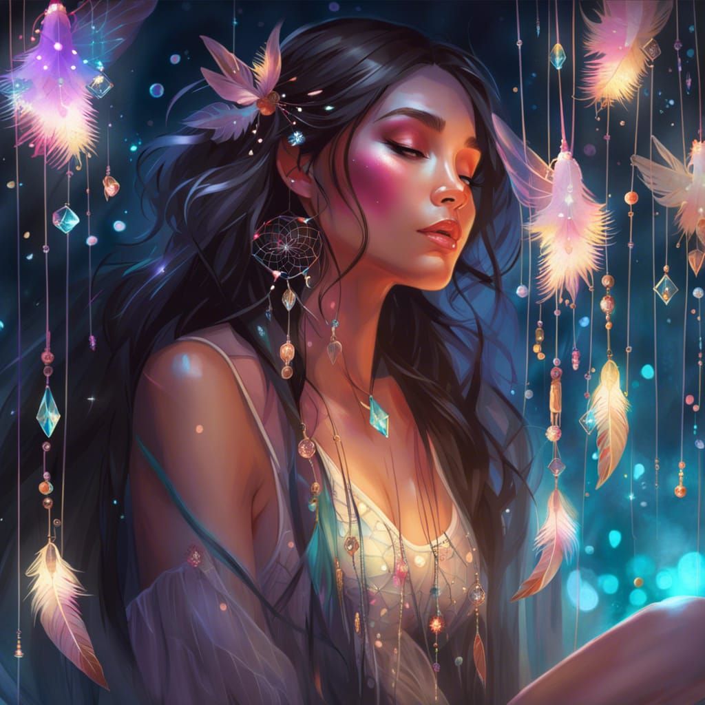 Glowing Dream Catcher with Sleeping Fairy