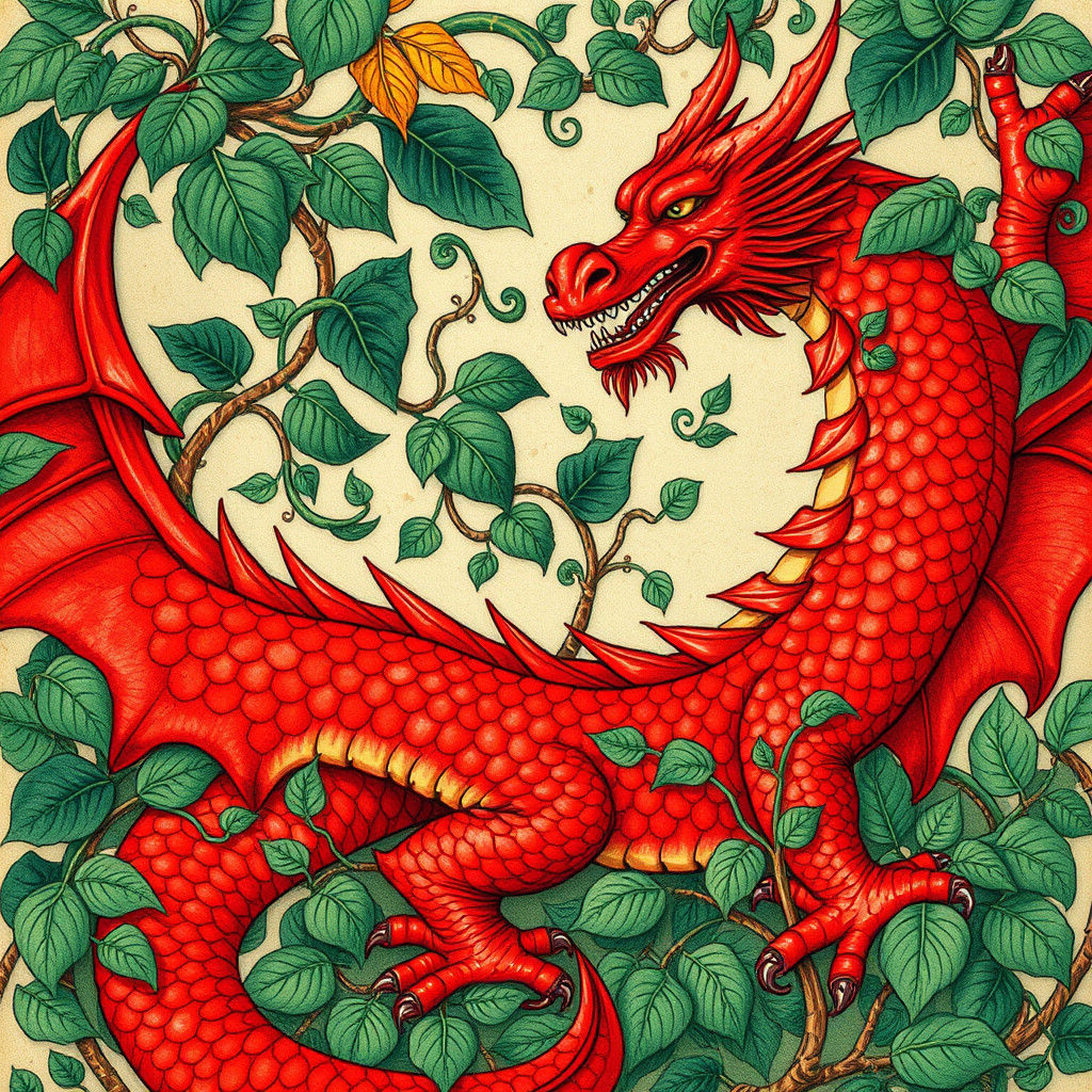 Red Dragon in Illuminated Manuscript Style