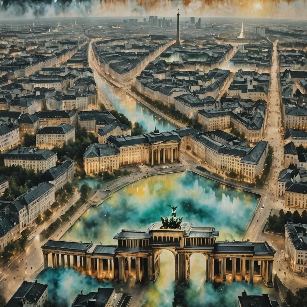 Brandenburg Gate Cityscape in Surreal Mixed Media