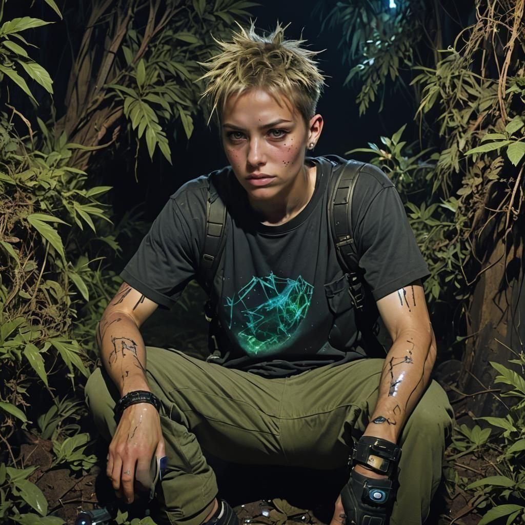 Street Urchin Hiding at Night in Cyberpunk Style