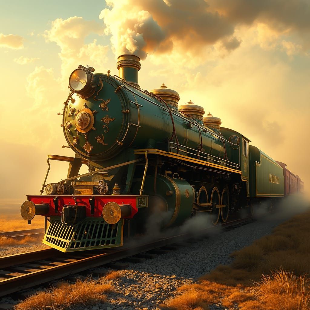 Surreal Steam Engine Train Unfolds from Dreamlike Scene
