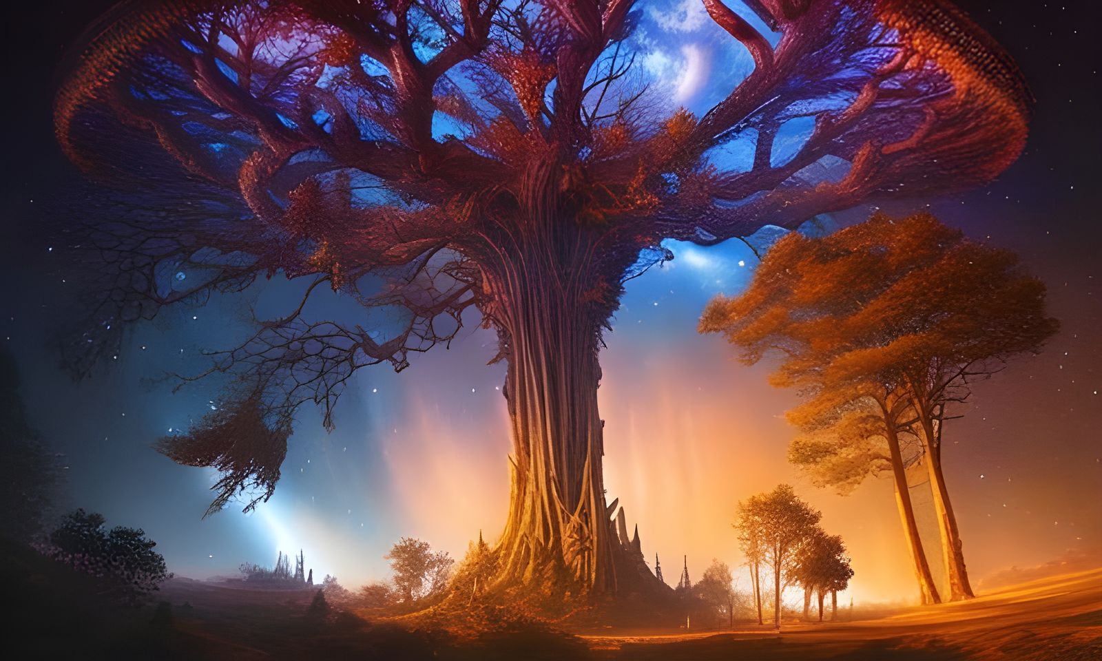 Tree of Life with Starry Lights in Watercolor