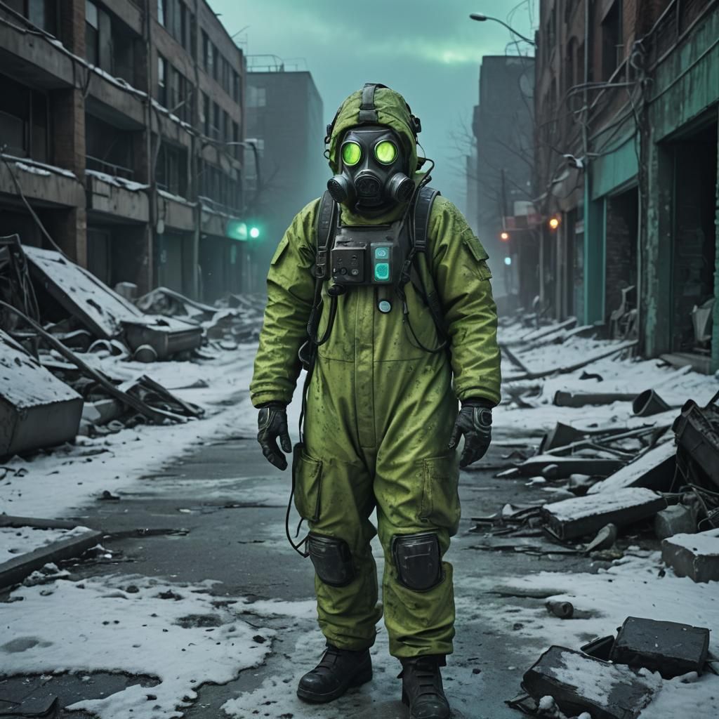 Gritty Winter Hazmat Scene in Cyberpunk Style