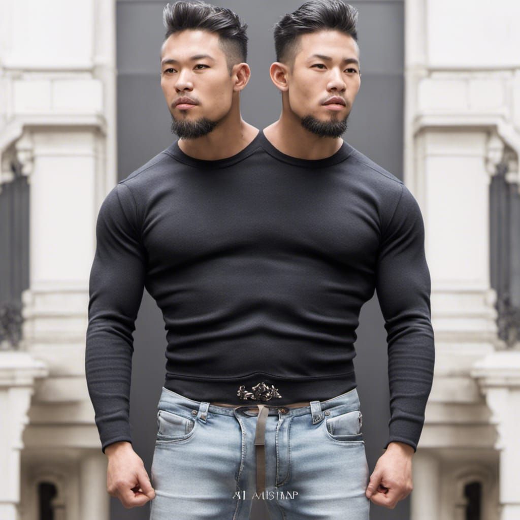 Mirrored Asian Twins Kissing