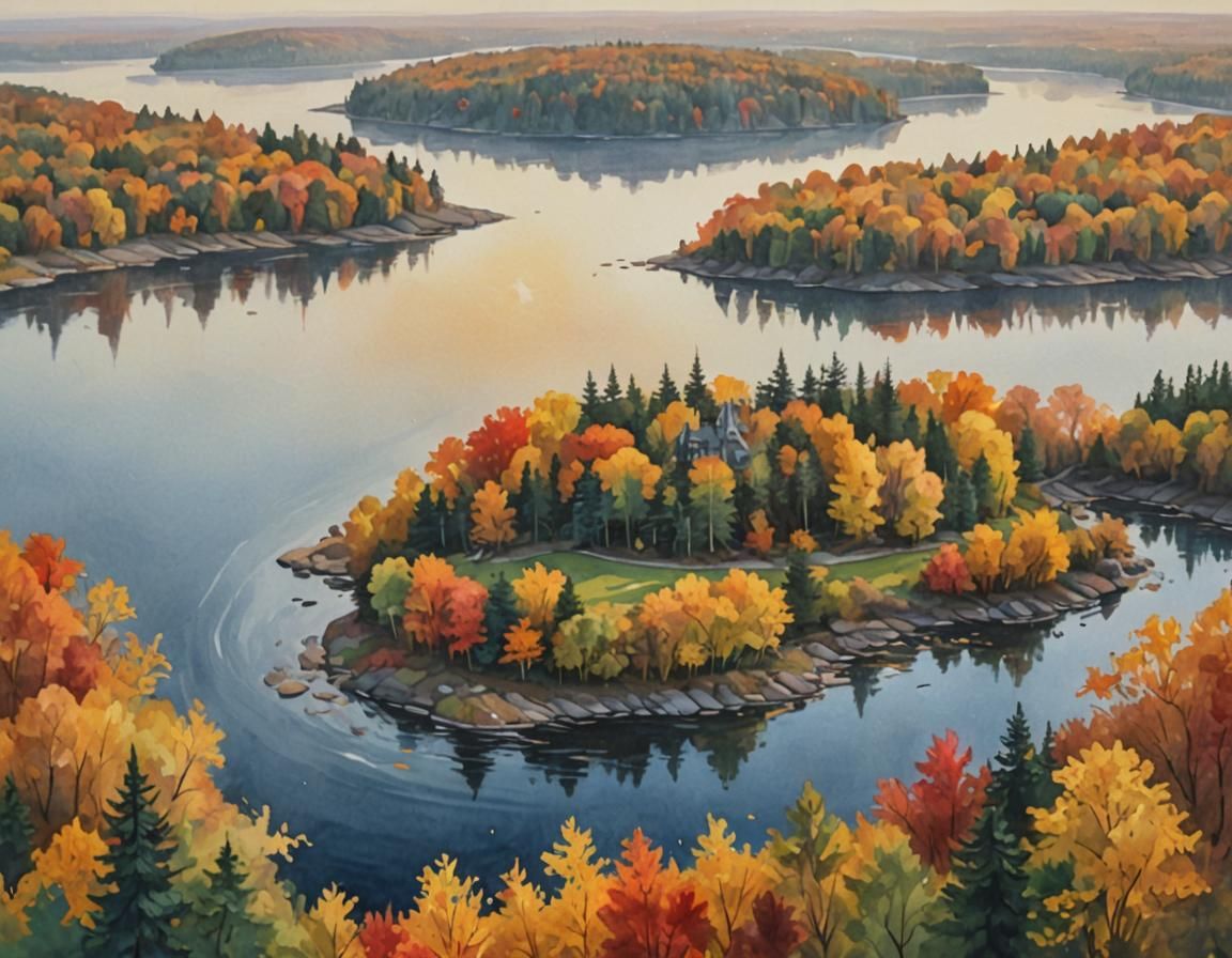 Ottawa's Heart Island in Impressionist Gouache Style