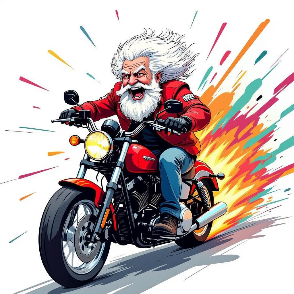 Man on Motorcycle in Disney Caricature Style