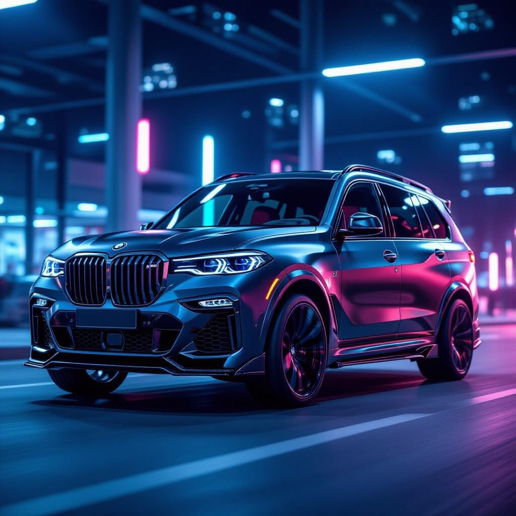 Matte Black BMW X7 with Custom Body Kit in Neon Twilight