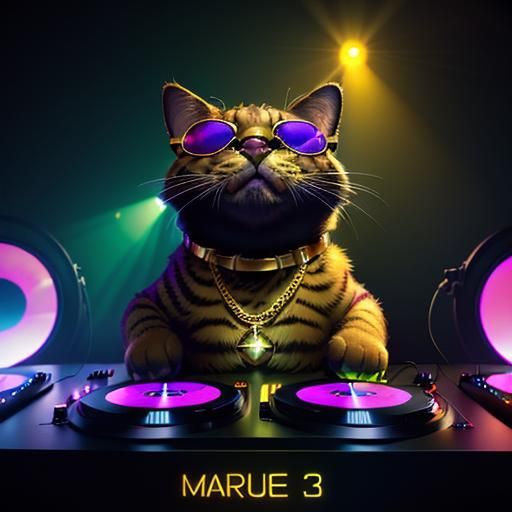 Hip Hop Garfield DJ in Neon Lit Club
