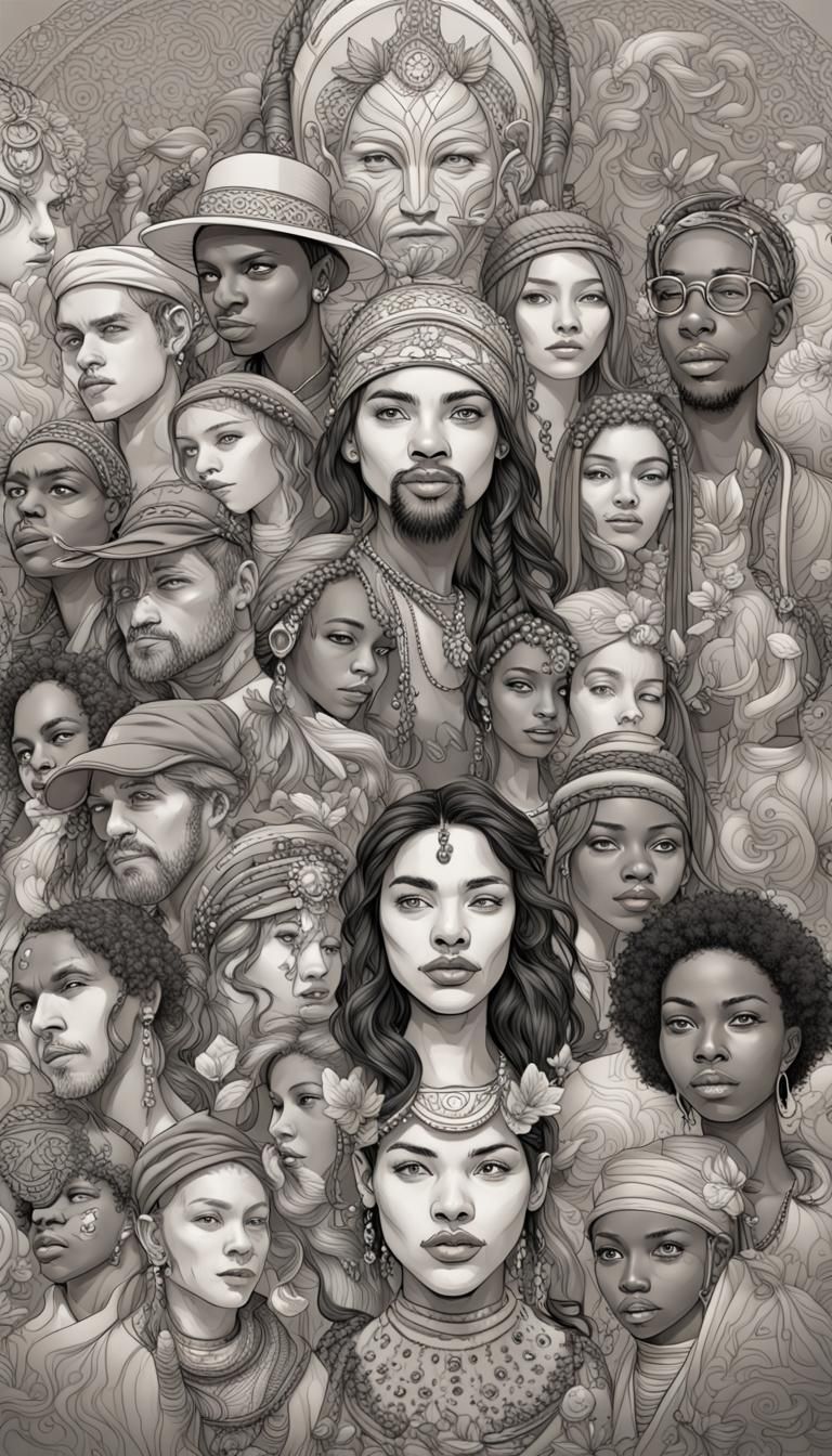 Multicultural T-Shirt Design: Diversity in Black and White