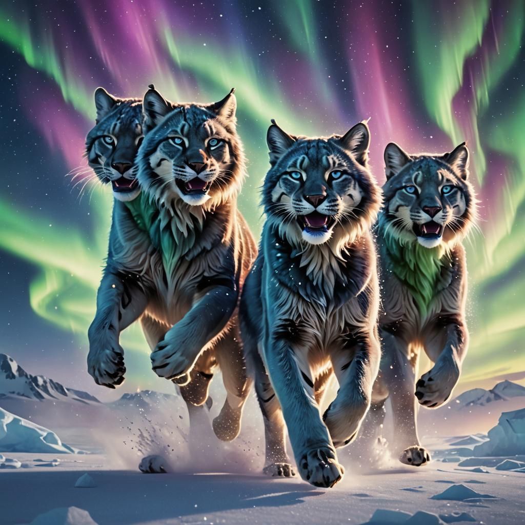 Big Cat Hybrids Run Under Antarctic Aurora