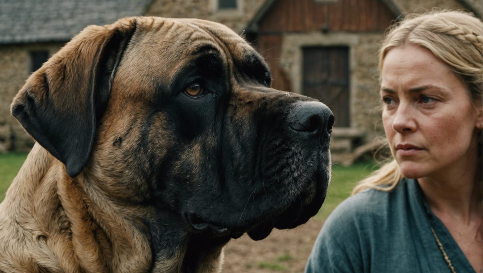 Kind Woman and Mastiff in Medieval Setting