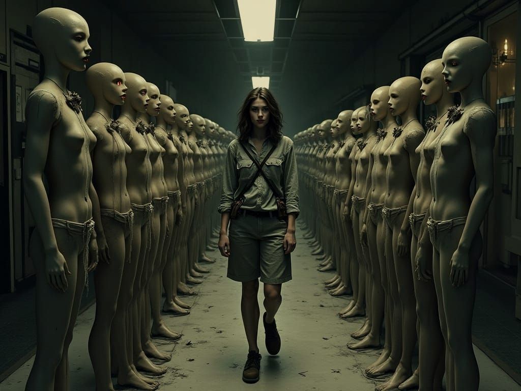 Woman Disoriented in Abandoned Mall, D&D Illustration