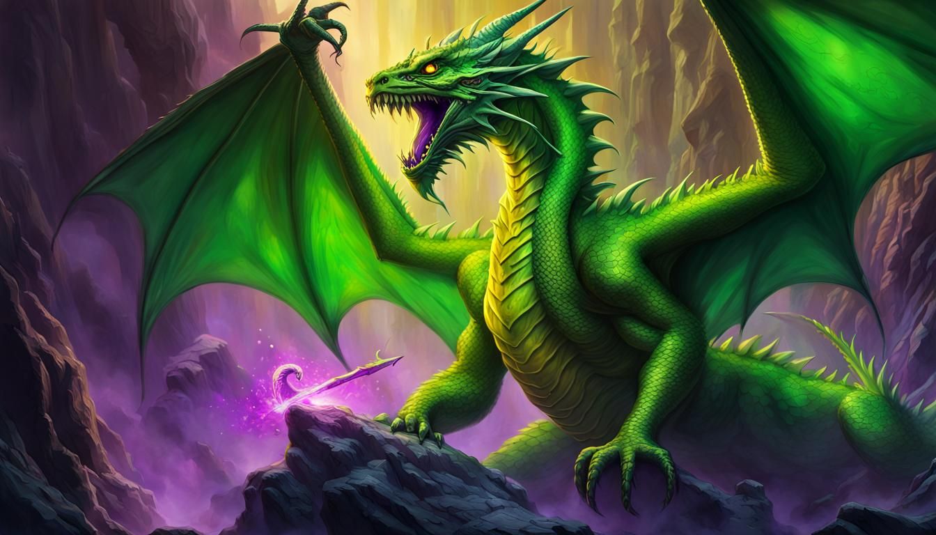 Acid Dragon Spewing Green Fire, Fantasy Art