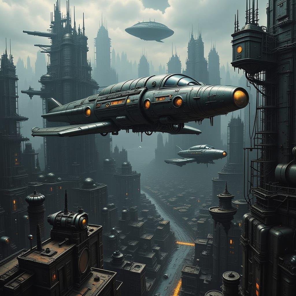 Flying Eye Over Dystopian City