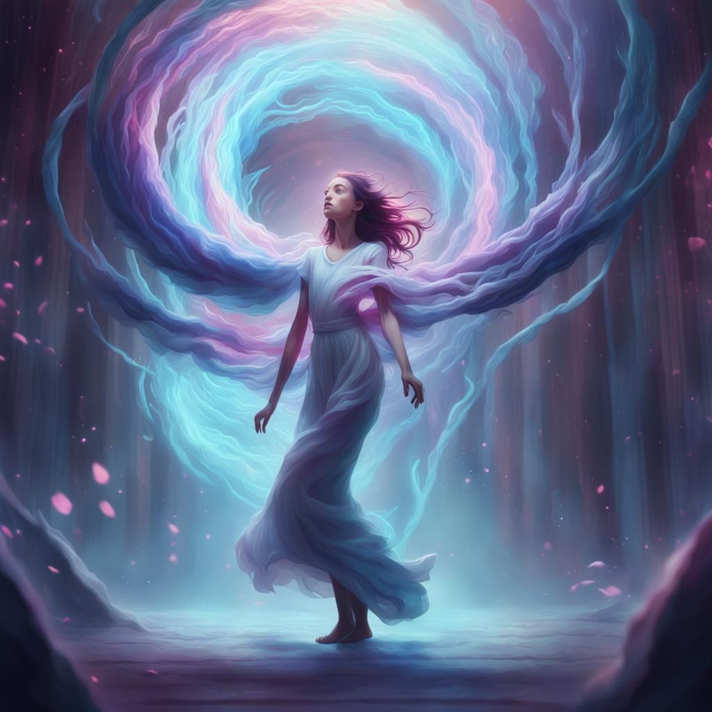 Girl's Transformation Through Mystical Portal