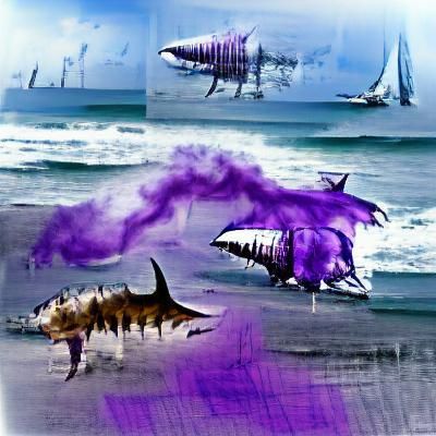 Wind Sharks in Shallow Purple Ocean Concept Art