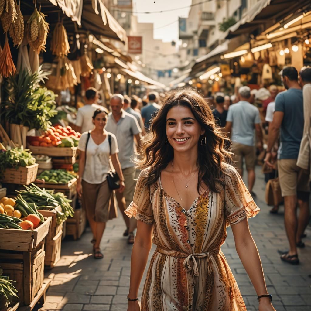 Israeli Woman in Tel Aviv Market, Naturalistic Photography