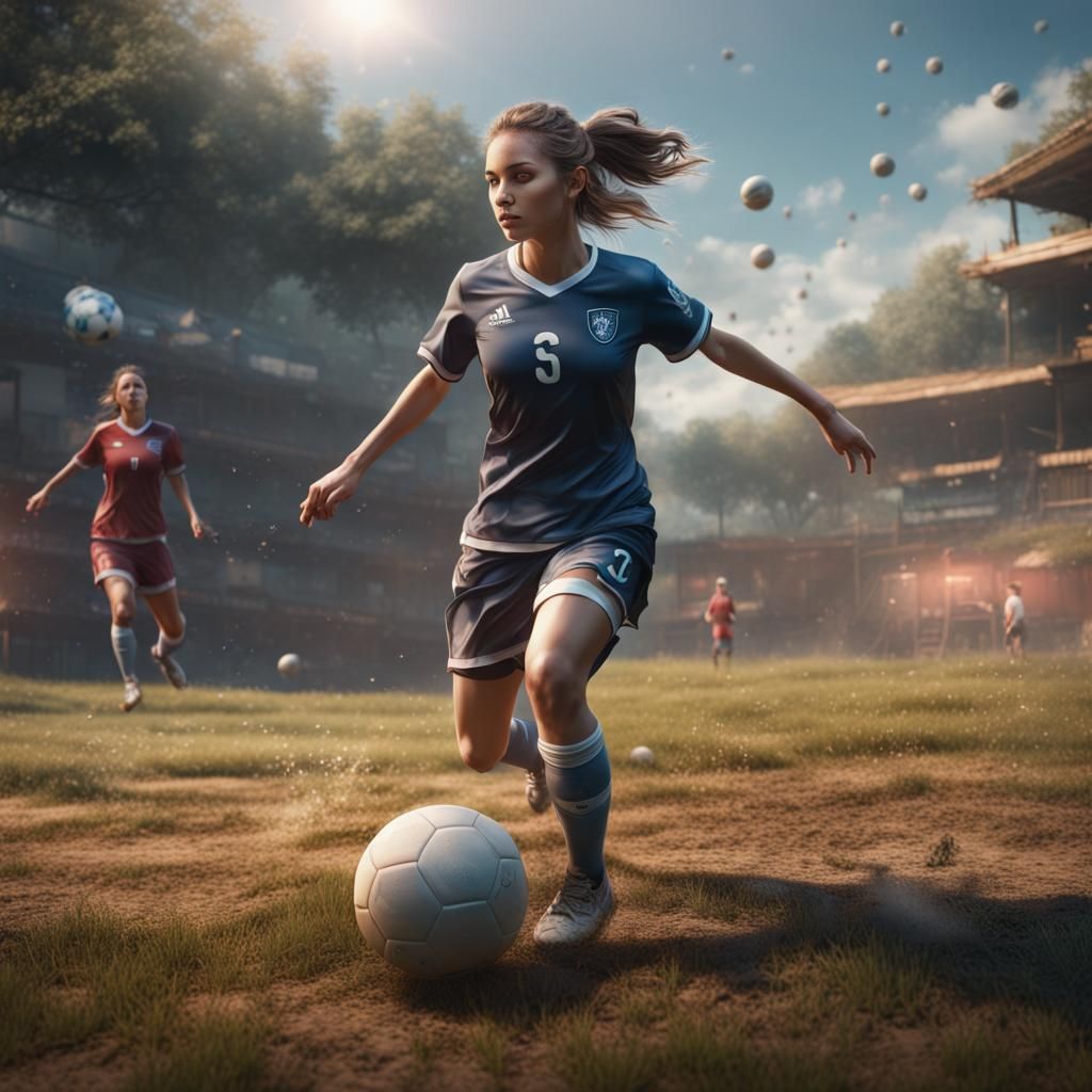Girl Playing Soccer: Detailed Fantasy Art