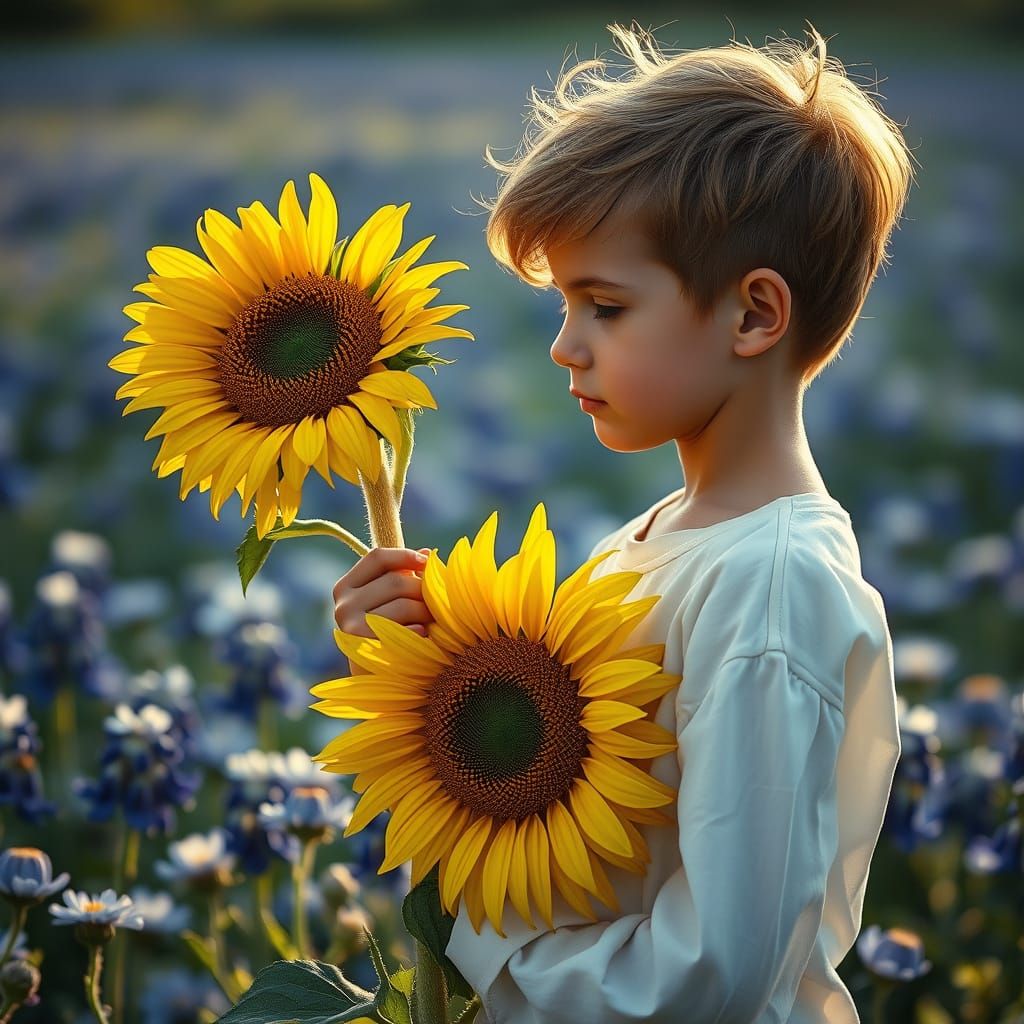 Youth with Sunflower in Renaissance Style