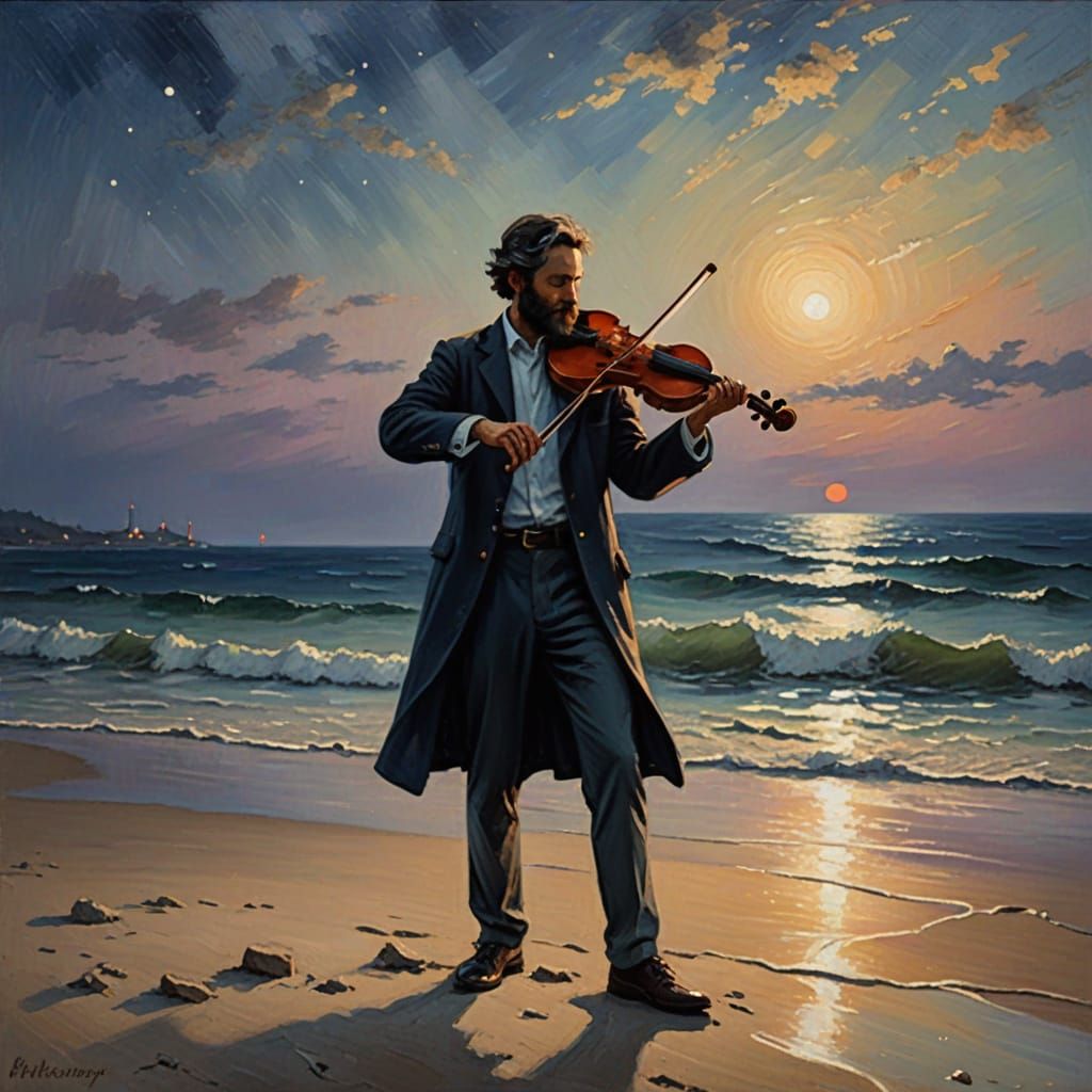 Lone Violinist Under Moonlit Summer Skies