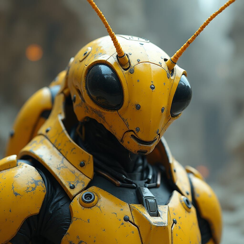 Sci-Fi Grasshopper Warrior in Spaceport, Digital Painting